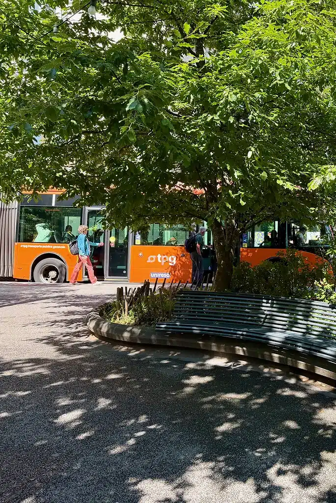 Person enters a Bus in Geneva